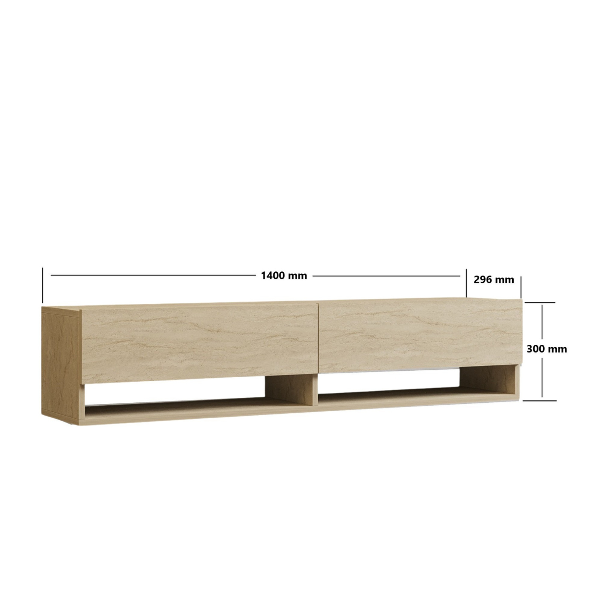 Meuble TV suspendu 2 portes abattantes décor travertin L141 cm - ARGES beige, CALICOSY