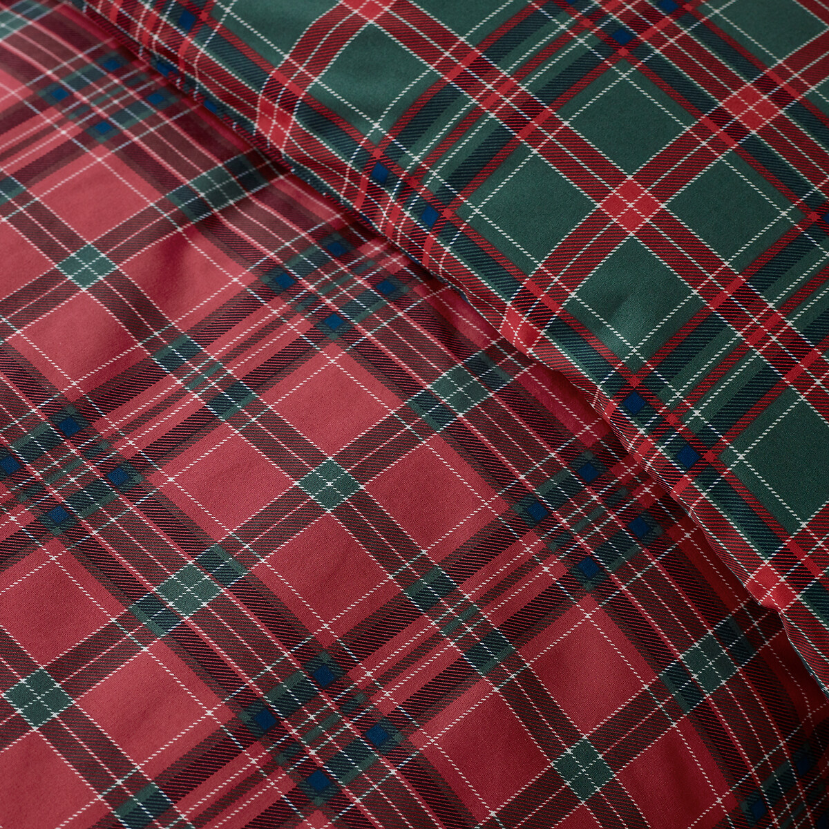 Tartan Check Reversible Duvet Cover and Pillowcase Set red/green, CATHERINE LANSFIELD