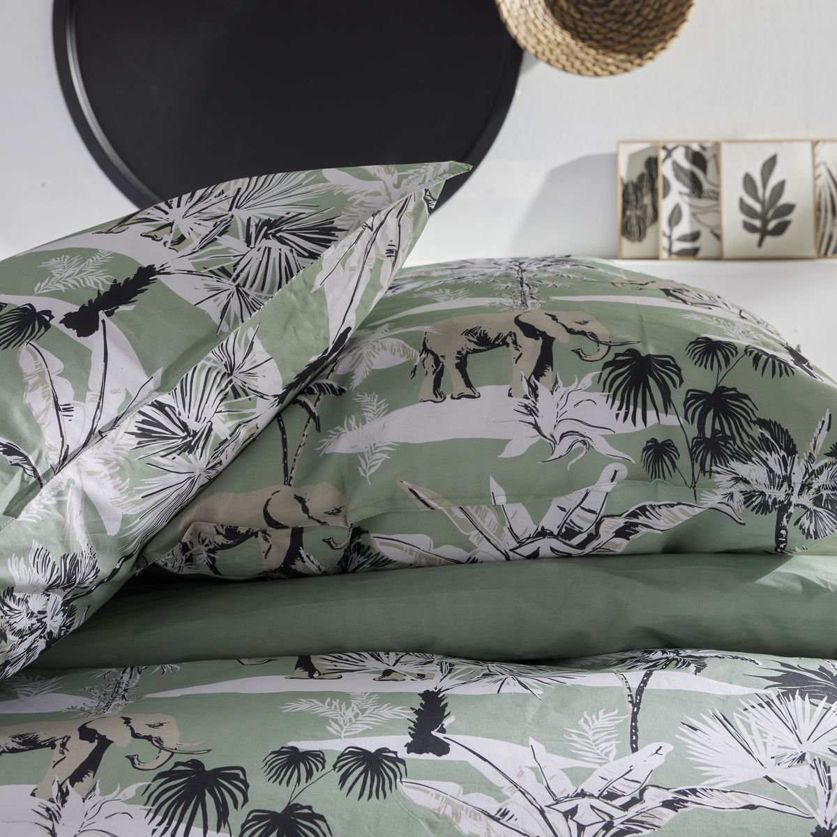 Parure de lit imprimé Floral Coton SUNSHINE ELENA vert, TODAY