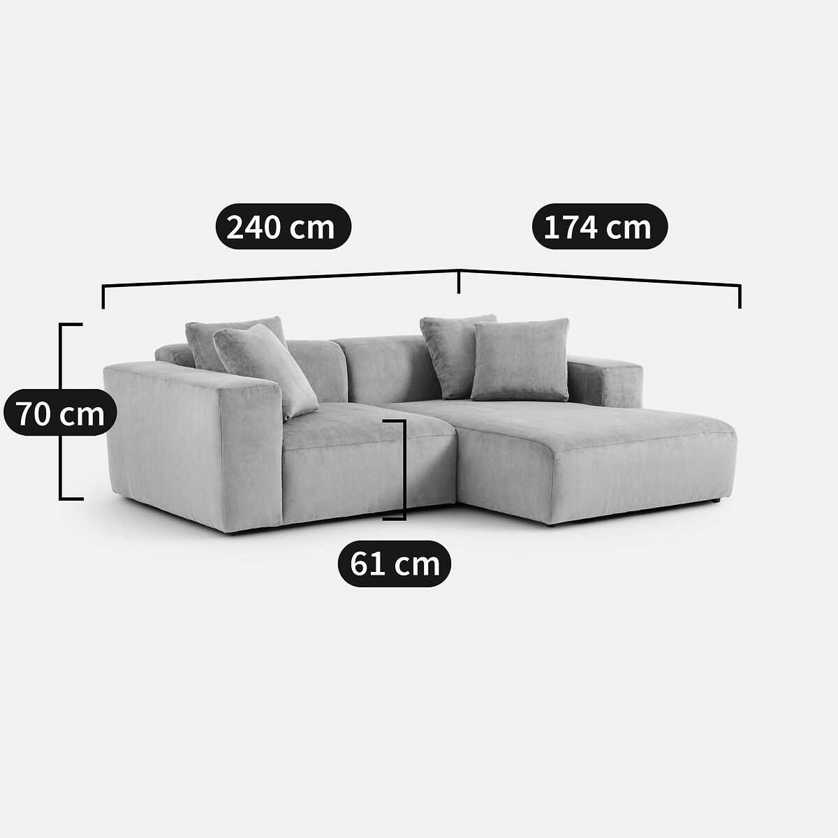 Canapé d'angle droit, en velours côtelé XL, LIORA ecru, LA REDOUTE INTERIEURS