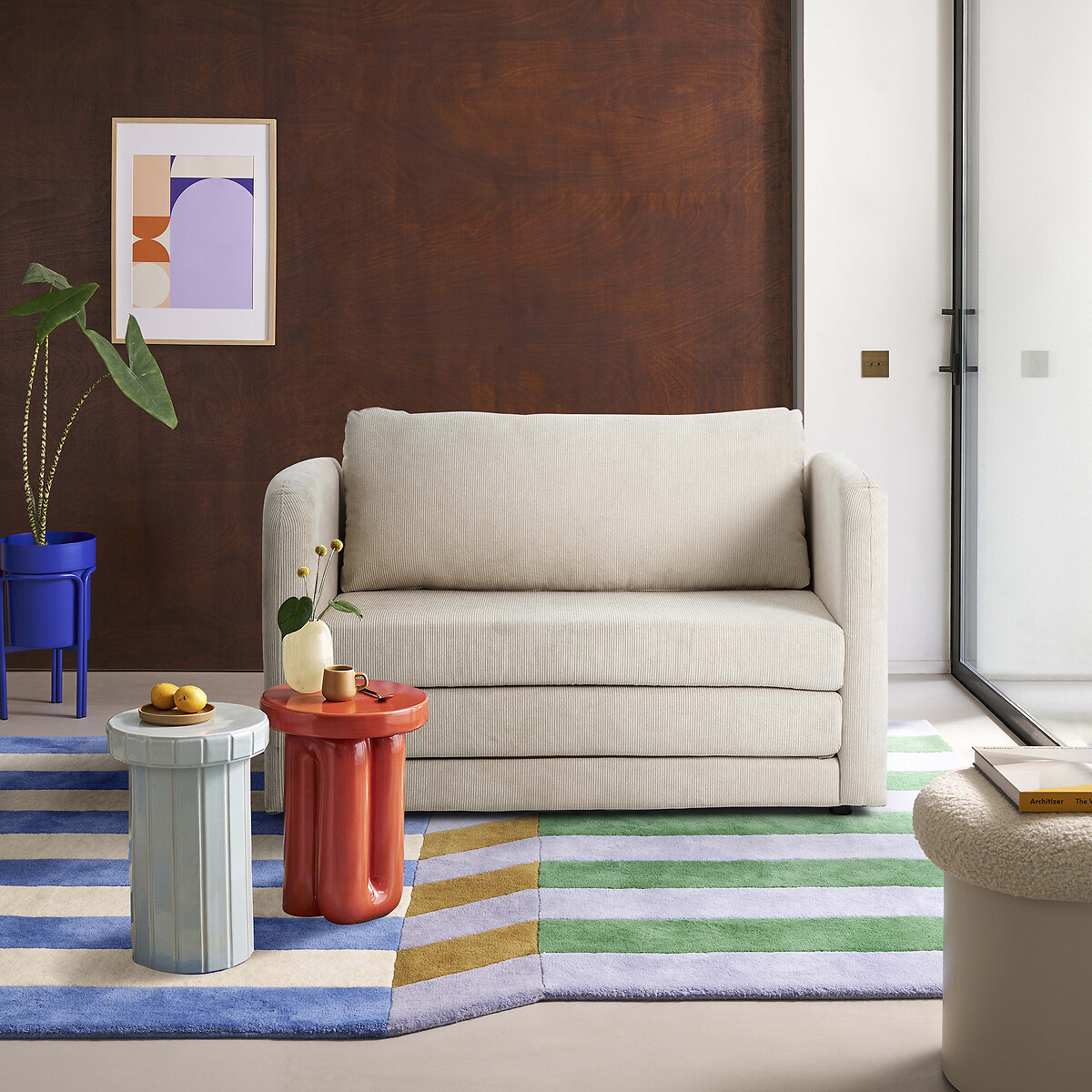 Hazel Corduroy Sofa Bed ecru , LA REDOUTE INTERIEURS