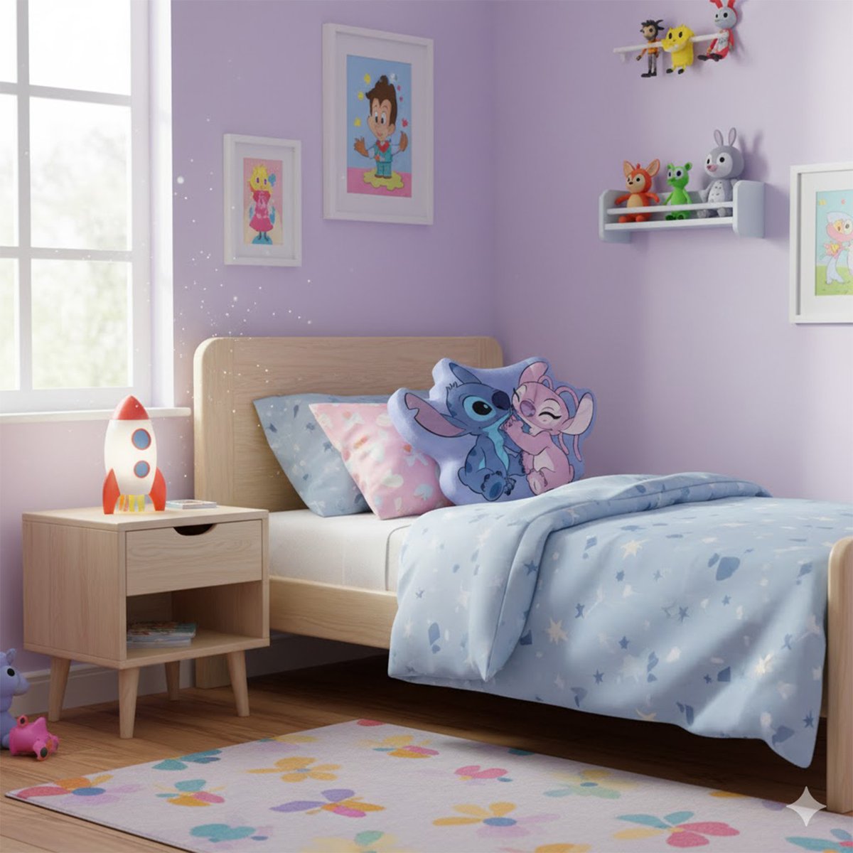 Coussin 3D Disney, ANGEL & STITCH bleu, STITCH