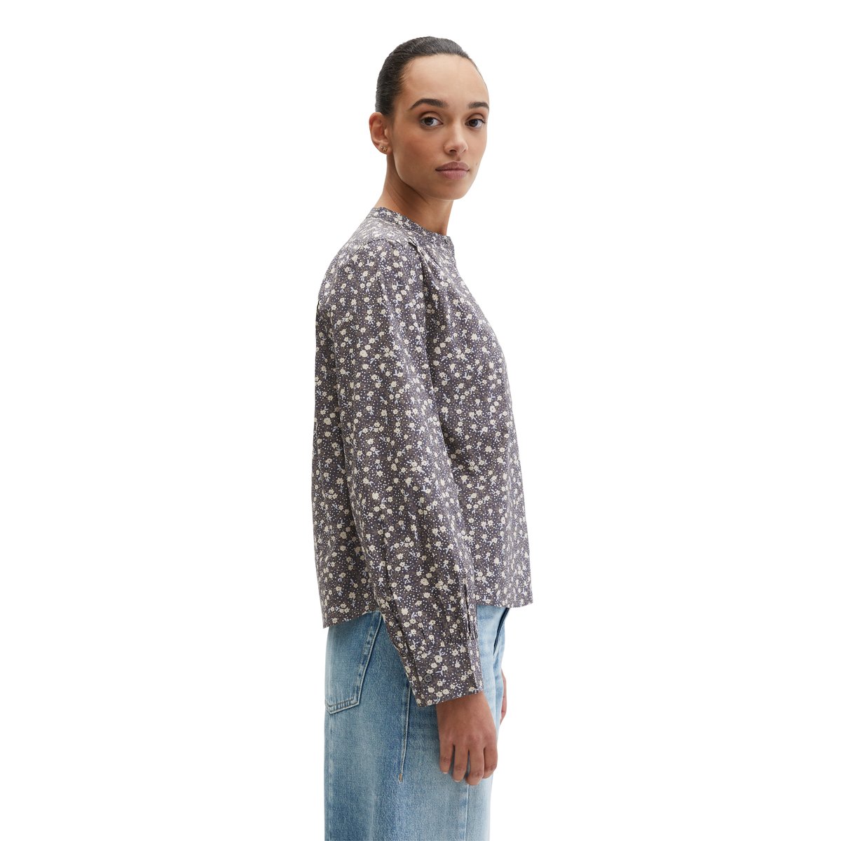 Blouse froncée loose en popeline légère Papertouch gris, MARC O'POLO