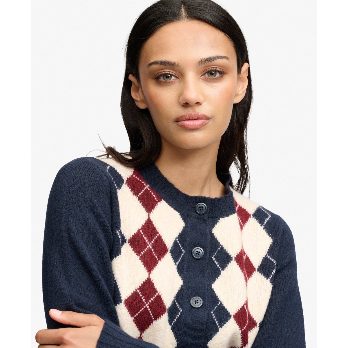 Cardigan Argyle bleu marine, SUPERDRY