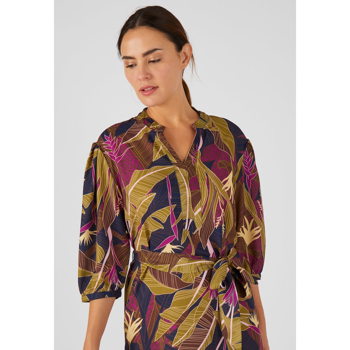 Robe longue imprimé tropical bleu imp. grand feuillage, DAMART