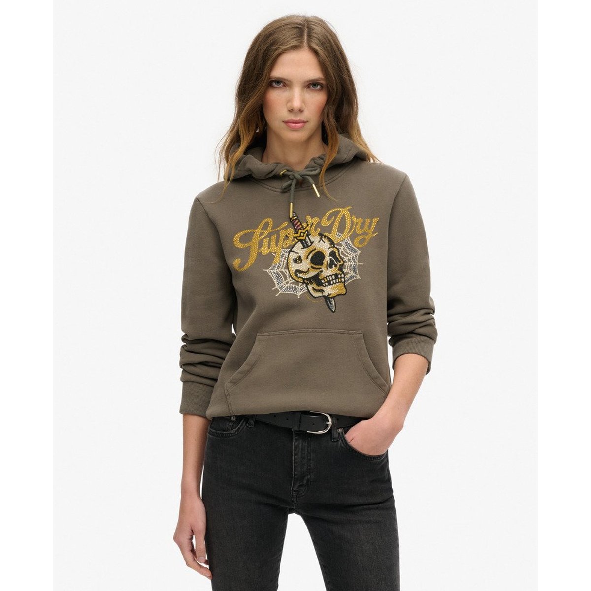 Sweat à capuche à motif Tattoo Script gris ardoise foncé, SUPERDRY