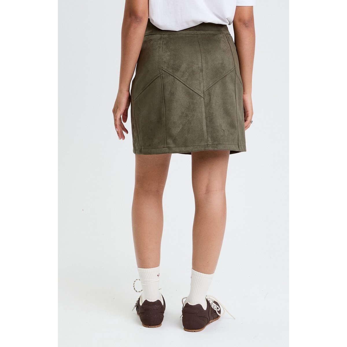 Jupe trapèze courte aspect daim vert kaki, CACHE CACHE