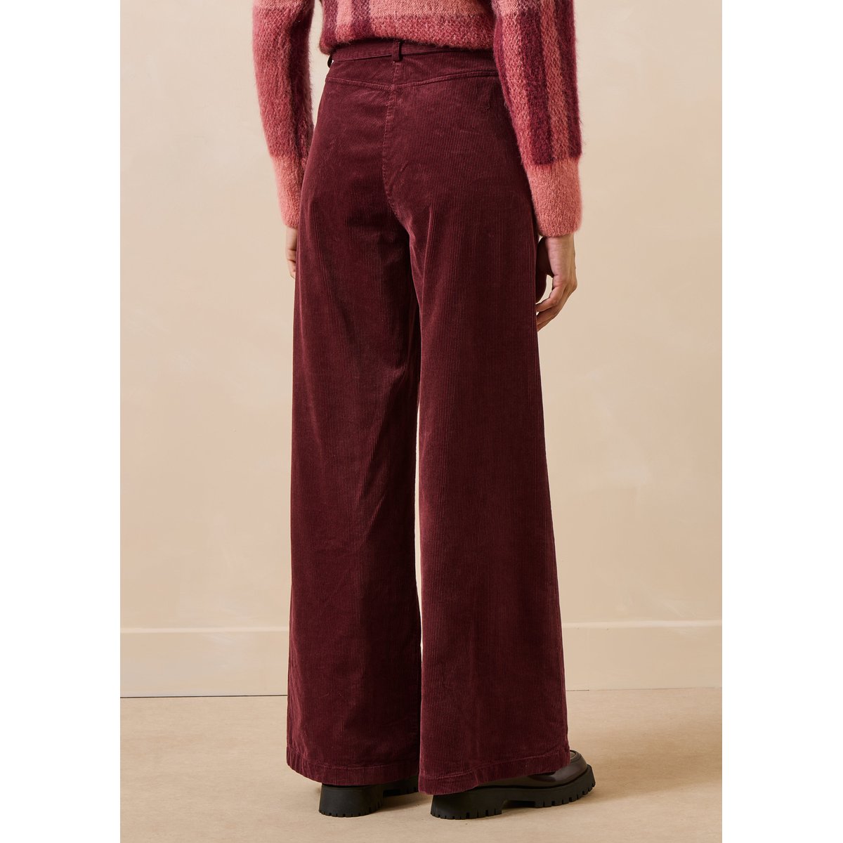 Pantalon droit en velours côtelé bordeaux, LA FEE MARABOUTEE