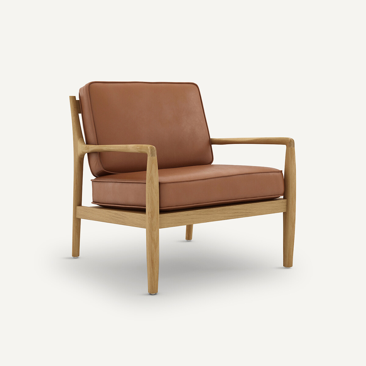 Fauteuil chêne, plaqué et cuir, Dilma marron, AM.PM