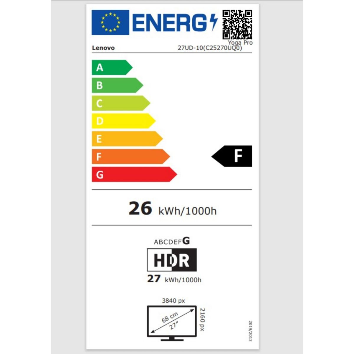 Ecran 27UD-10 27" QD-OLED 4K 120 Hz HDR HDMI 2.1 + USB-C 140W couleur unique, LENOVO