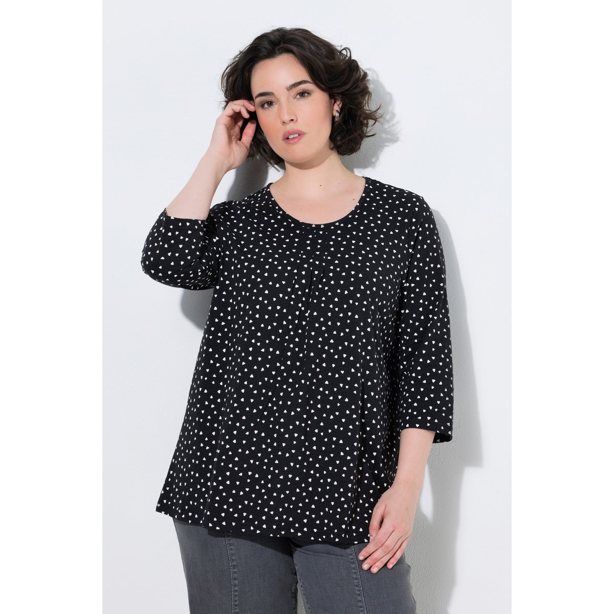T-shirt avec plis fantaisie noir, ULLA POPKEN