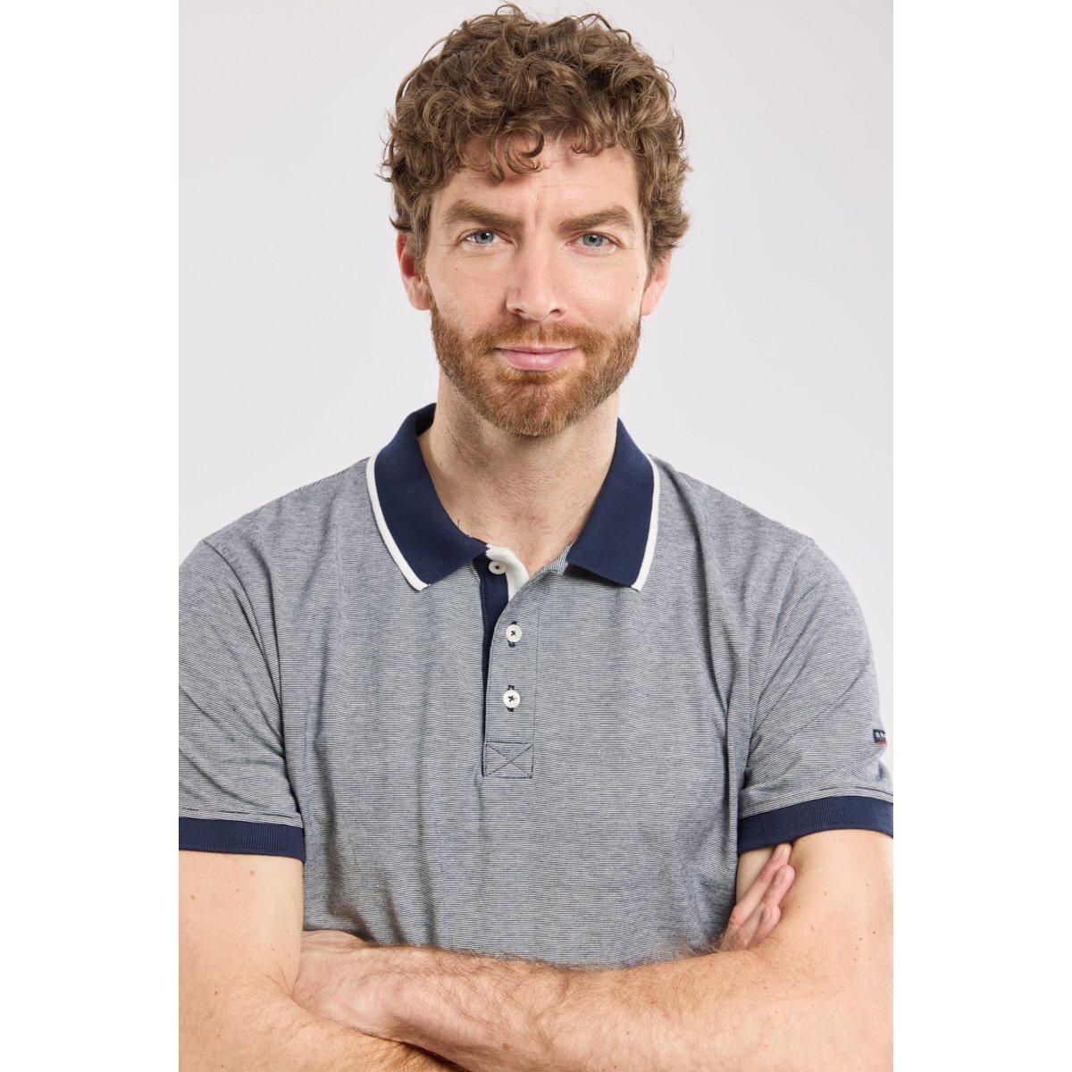 Polo fines rayures en coton léger marine deep/milk, ARMOR-LUX