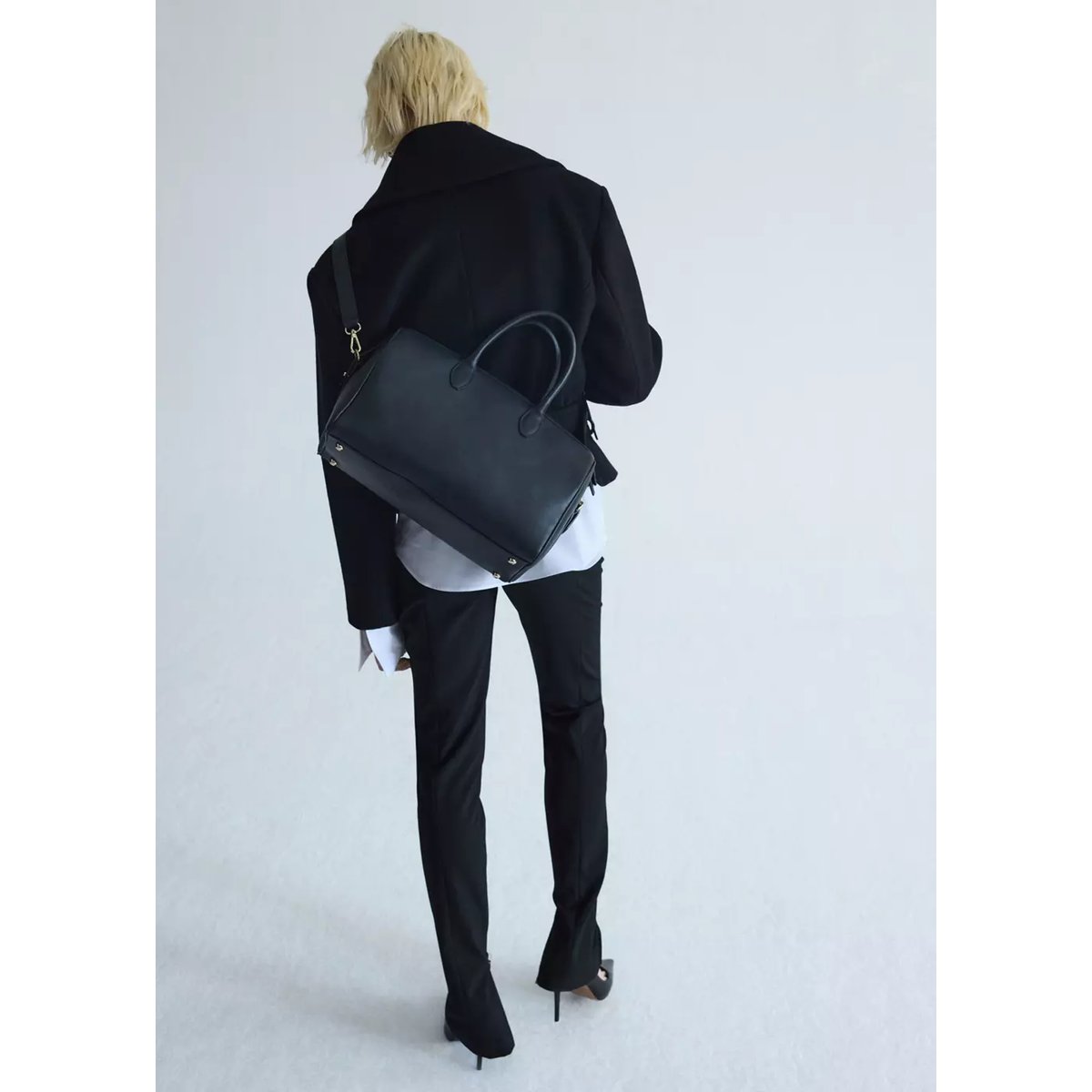 Sac en cuir anse double bleu marine, MANGO