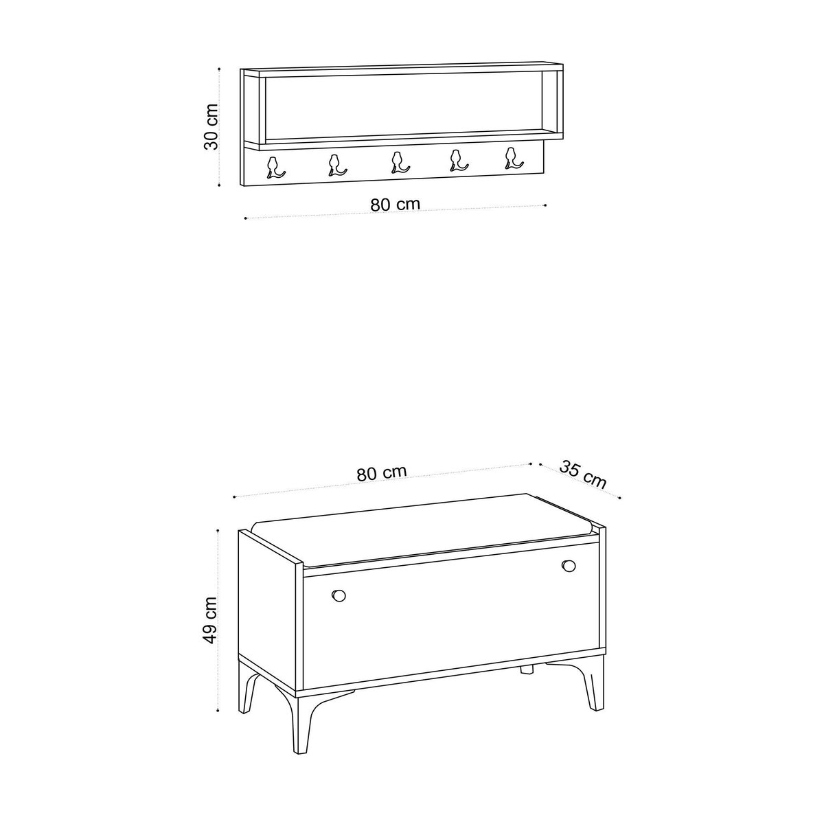 Banquette entrée noire - casier chaussures & portemanteau JENA bois naturel, PIER IMPORT