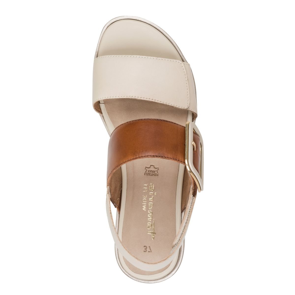 Sandale à talon en cuir beige, TAMARIS