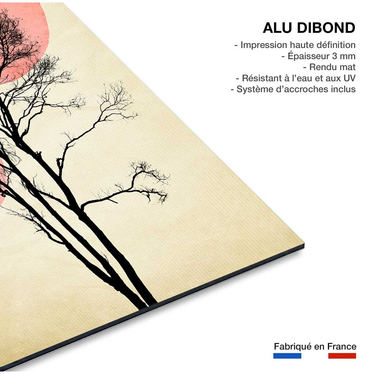 Tableau abstrait lune et soleil d'hiver tableau alu dibond, HEXOA