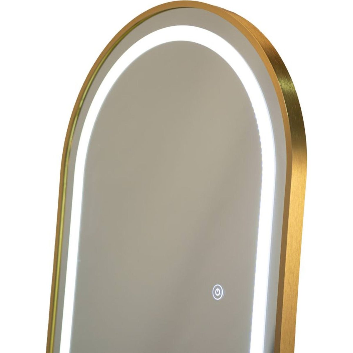 Miroir sur pied arqué en aluminium LED doré, RECOLLECTION
