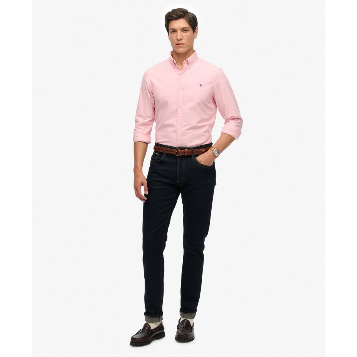 Chemise Oxford Classique à Manches Longues rose urbain, SUPERDRY