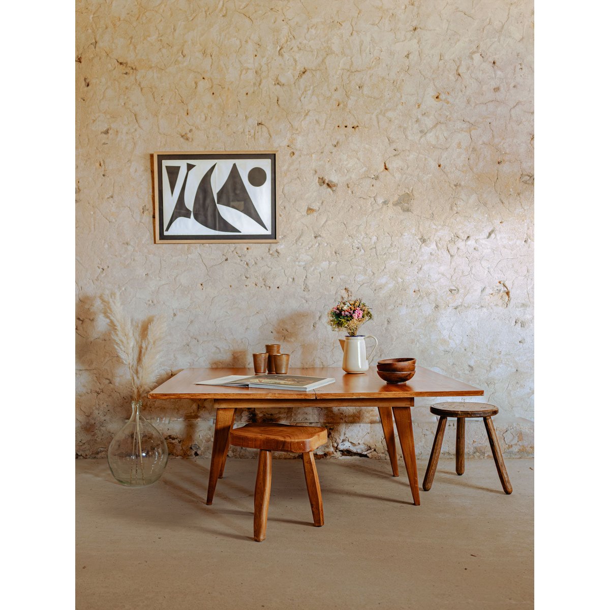 Table basse à système en bois Léonie N°837 - Bon état bois foncé, DEBONGOUT