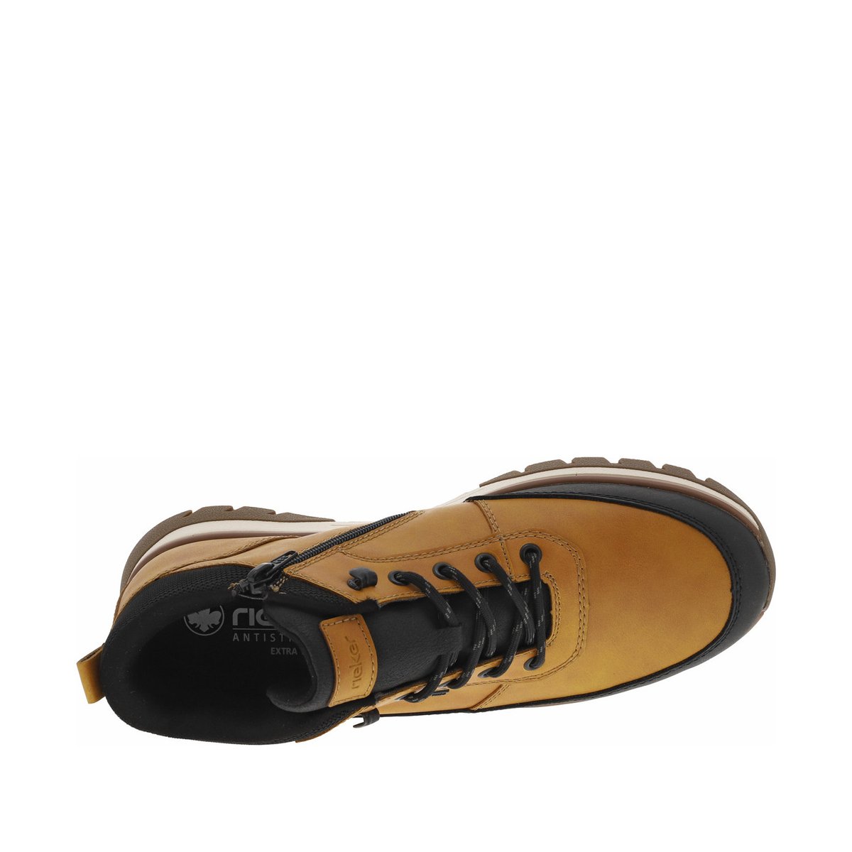 Bottines miel à talon plat avec des lacets ronds et un zip latéral miel, RIEKER