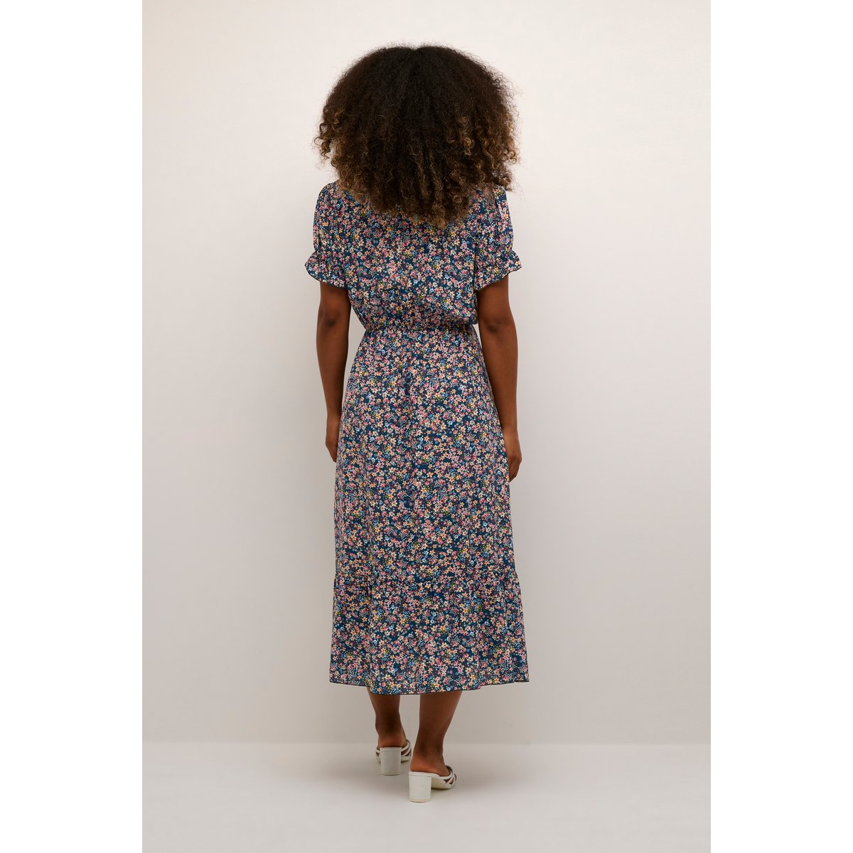 Robe bleu floral navy flower print, CREAM