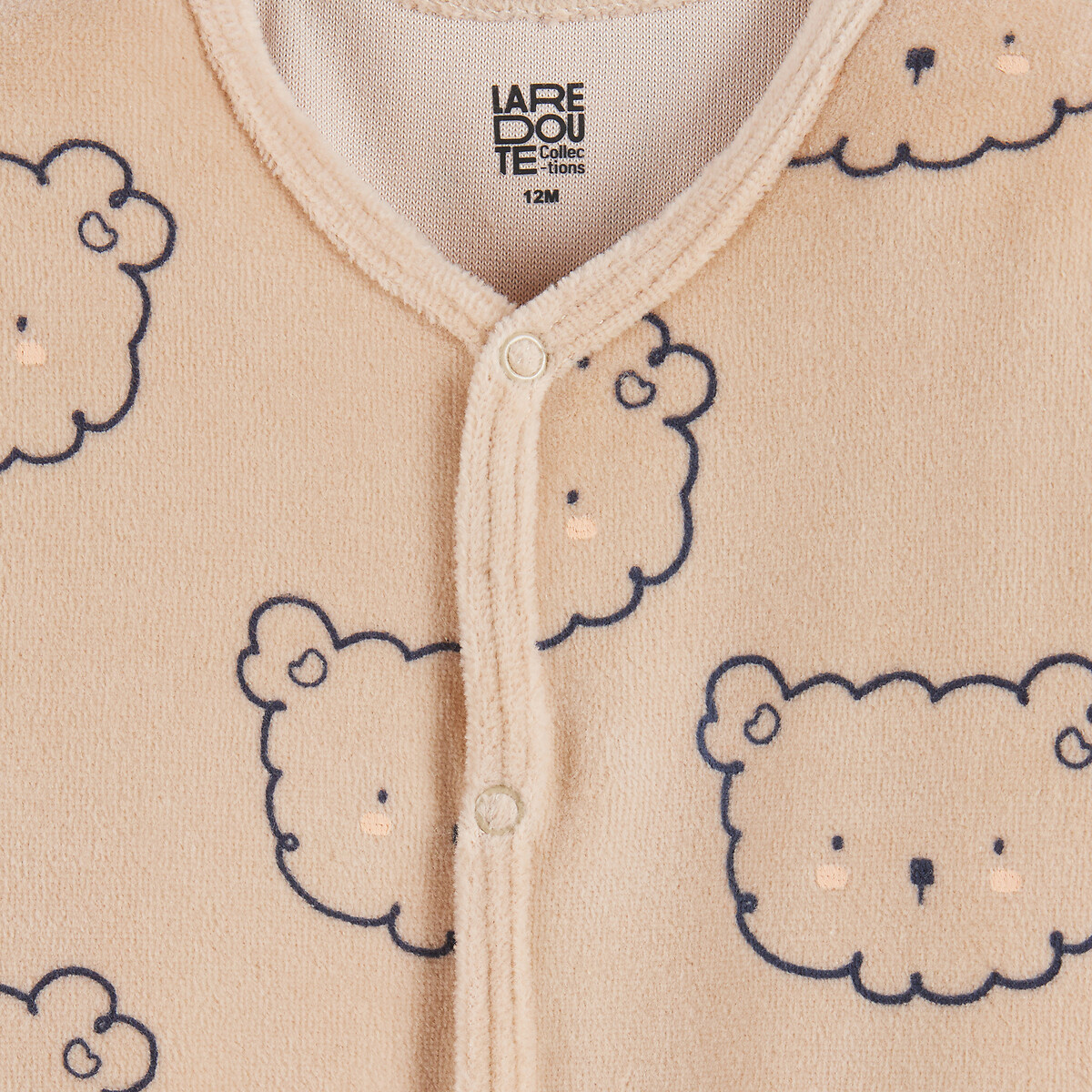Set van 2 fluwelen pyjama's met berenmotief kastanje + ecru, LA REDOUTE COLLECTIONS