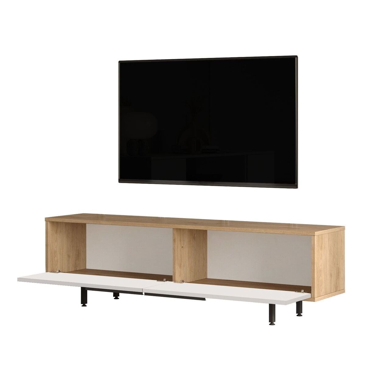Meuble TV 2 abattants NAYA bois clair, CALICOSY