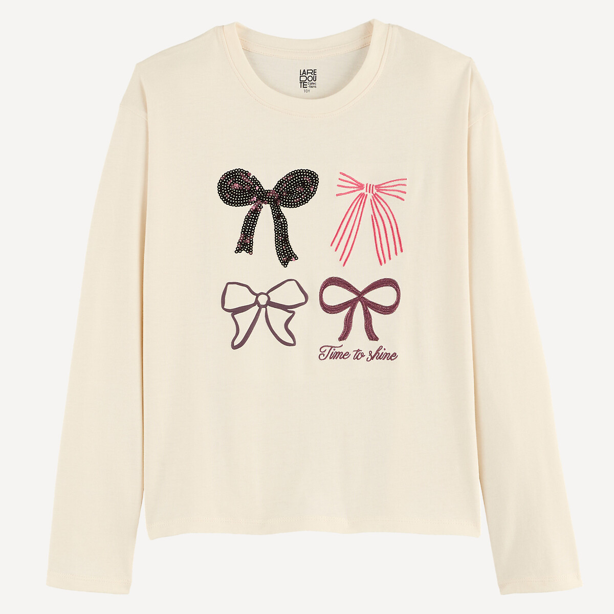 T-shirt manches longues, imprimé noeuds devant ecru, LA REDOUTE COLLECTIONS