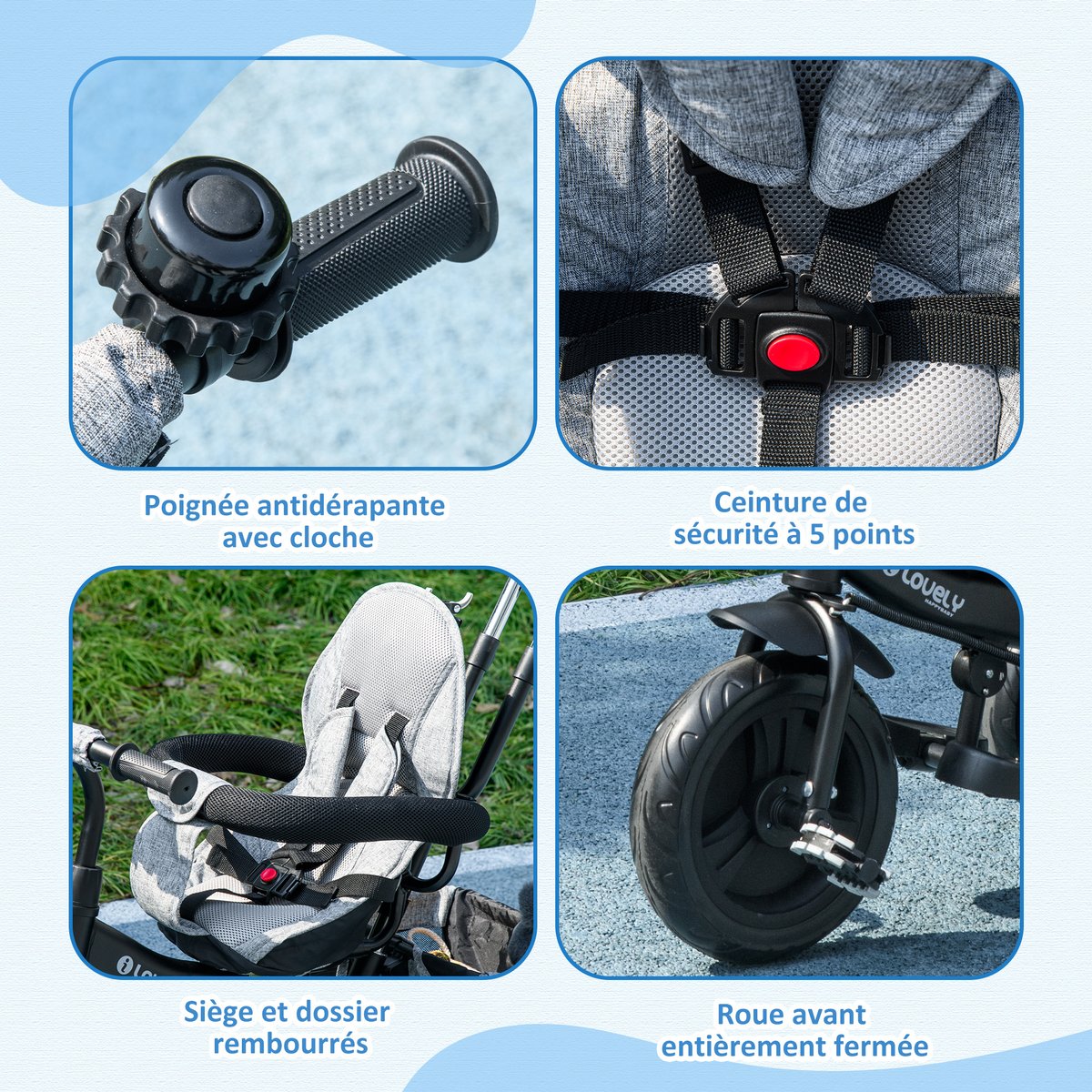 Tricycle pour enfants Métal Violet gris, HOMCOM