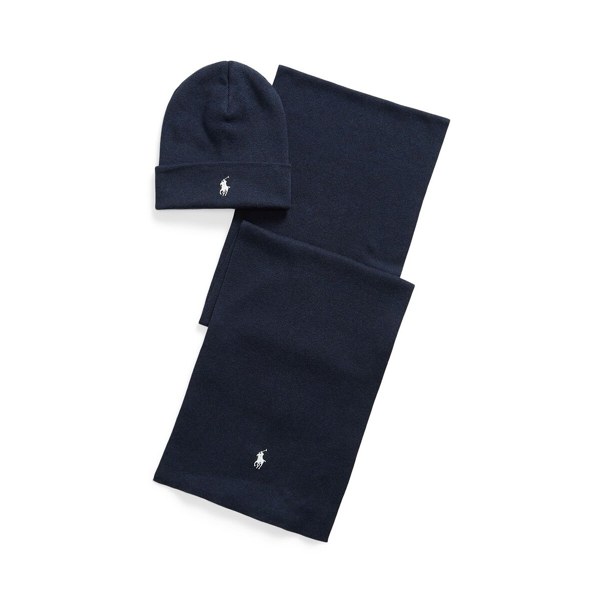 Set composto da sciarpa e berretto, in cotone marine chiné, POLO RALPH LAUREN