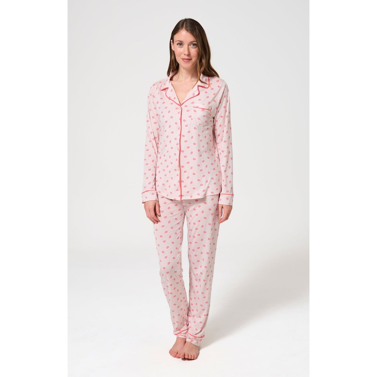 Pyjama boutonné en lyocell imprimé Kiss nude, ARTHUR