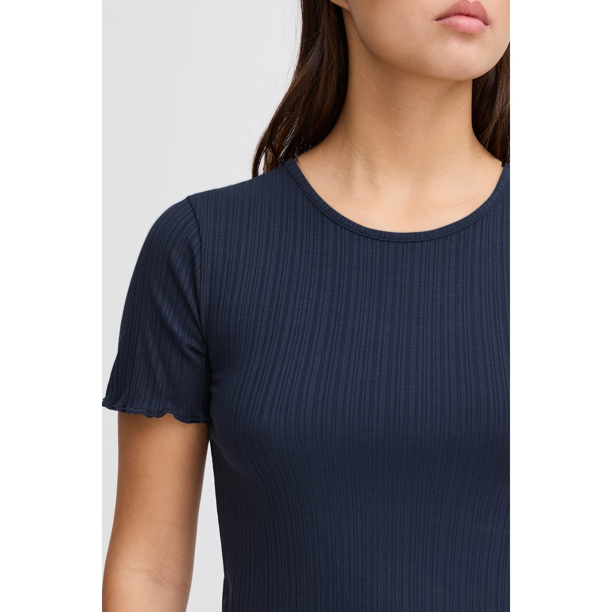 T-shirt manches courtes, coupe ajustée, col rond bleu total eclipse, ICHI