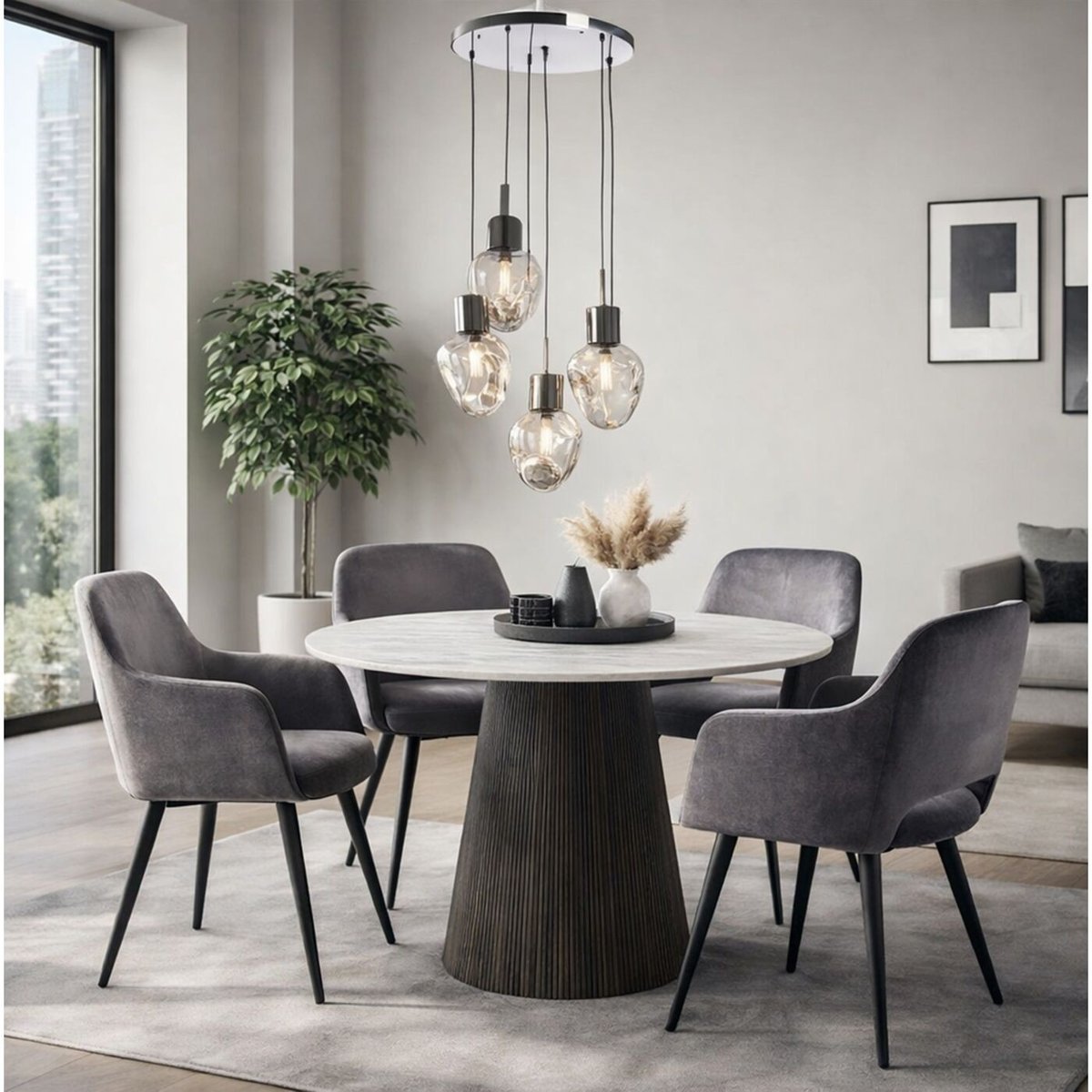 Ensemble table et 4 chaises, GLENN gris, KARE DESIGN