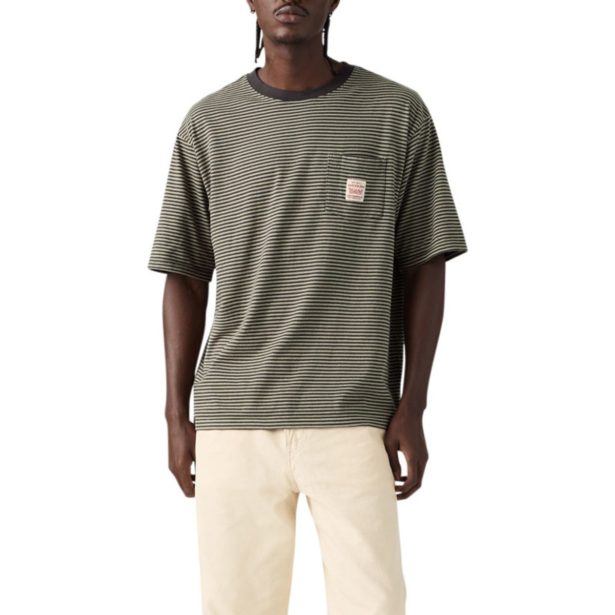T-shirt en coton anthracite à coupe droite pourvu d'un motif à rayures gris foncé, LEVI'S