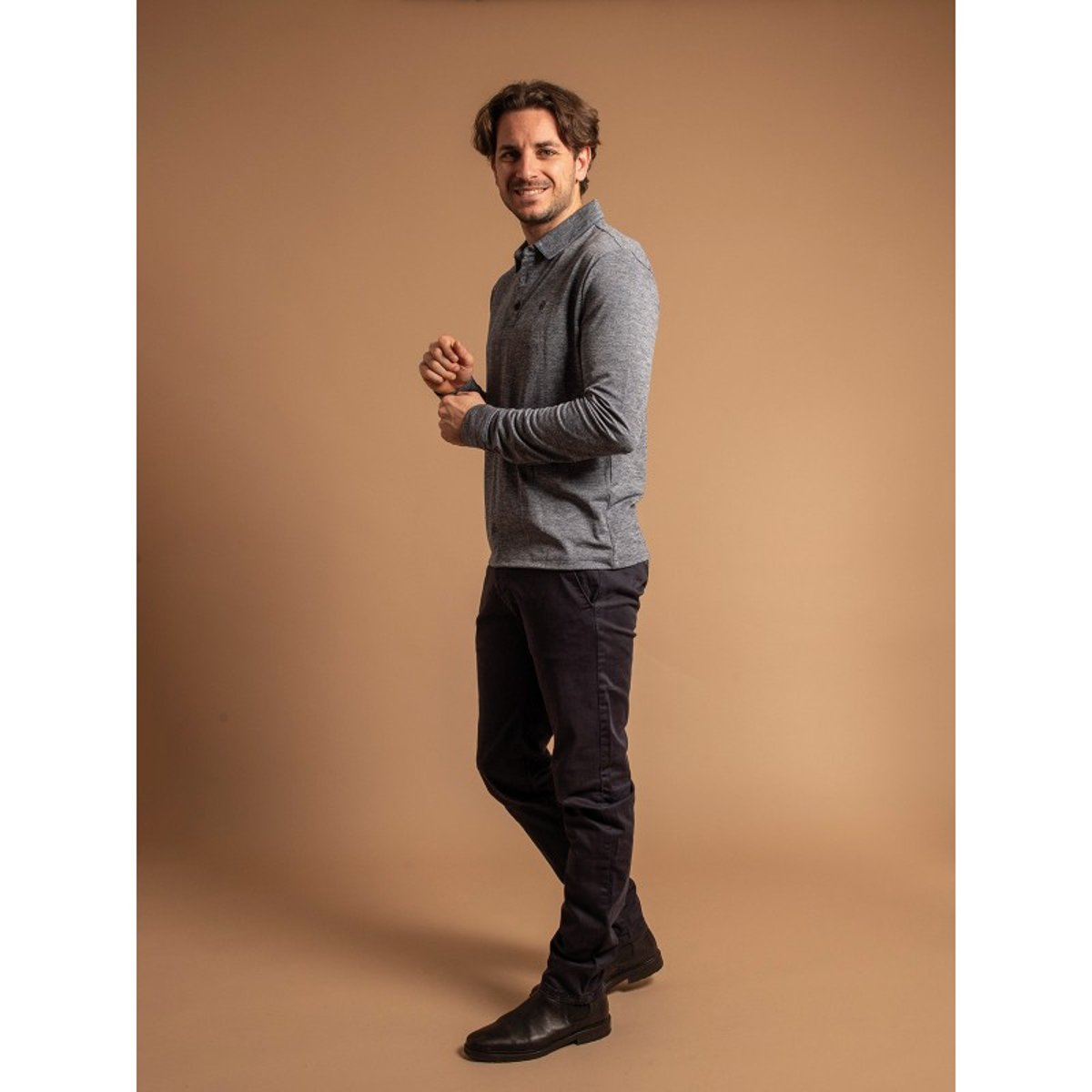 Polo Manches Longues Coton Paloux bleu marine, RITCHIE