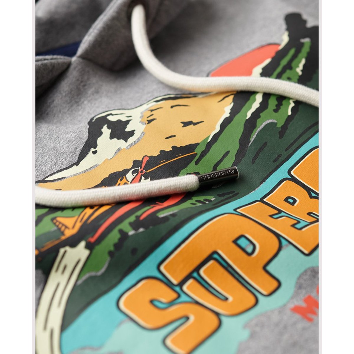Sweat à capuche et motif Travel Postcard gris foncé moucheté chiné, SUPERDRY