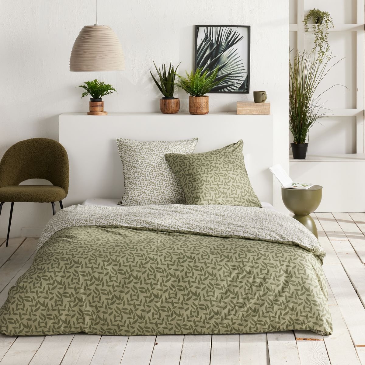 Parure de lit imprimé Floral coton SUNSHINE LOIS vert, TODAY