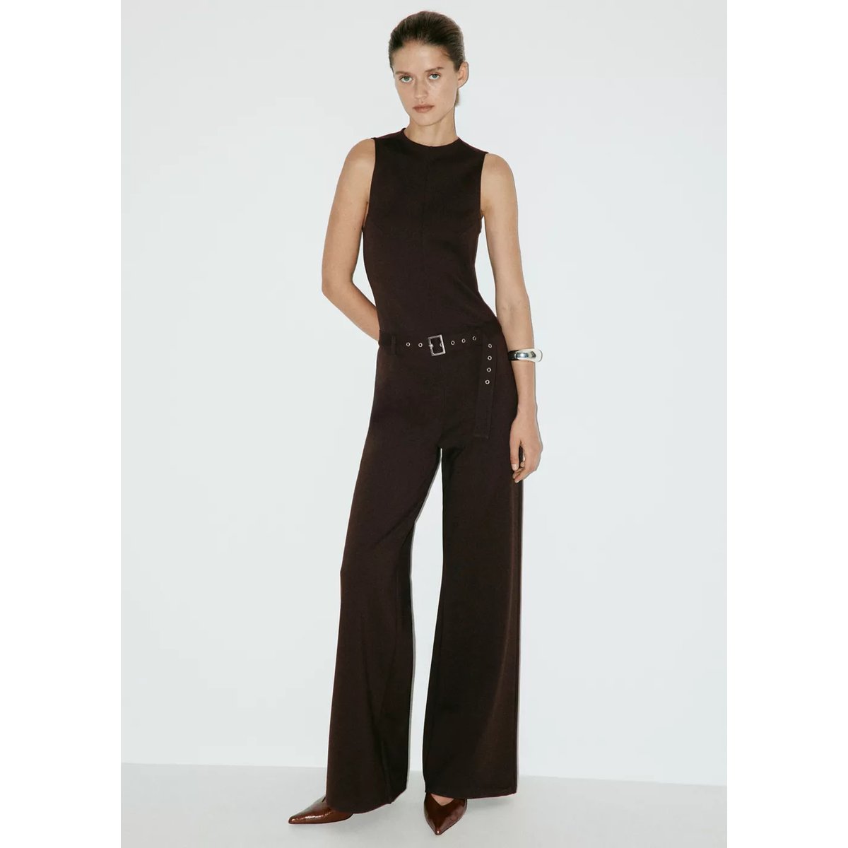 Combinaison ceinture boucle marron, MANGO