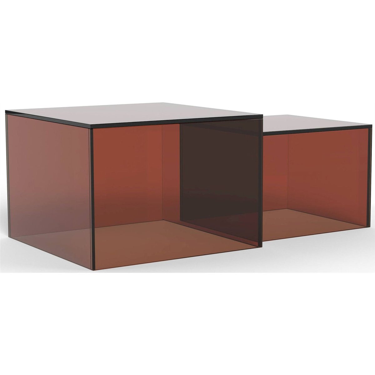 Lot de 2 tables basses carrées en verre bois foncé, RECOLLECTION