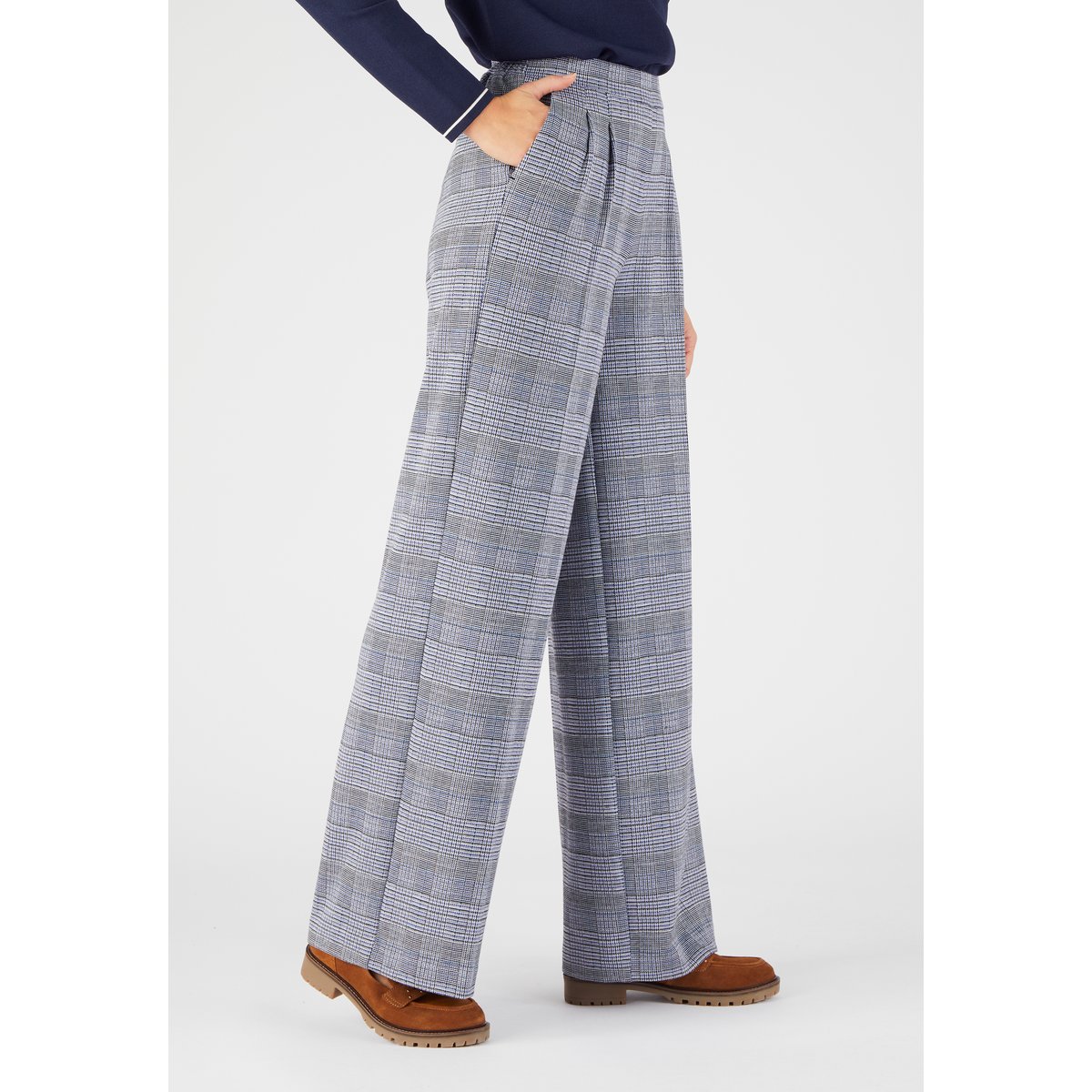 Pantalon large maille milano bleu prince de galles, DAMART