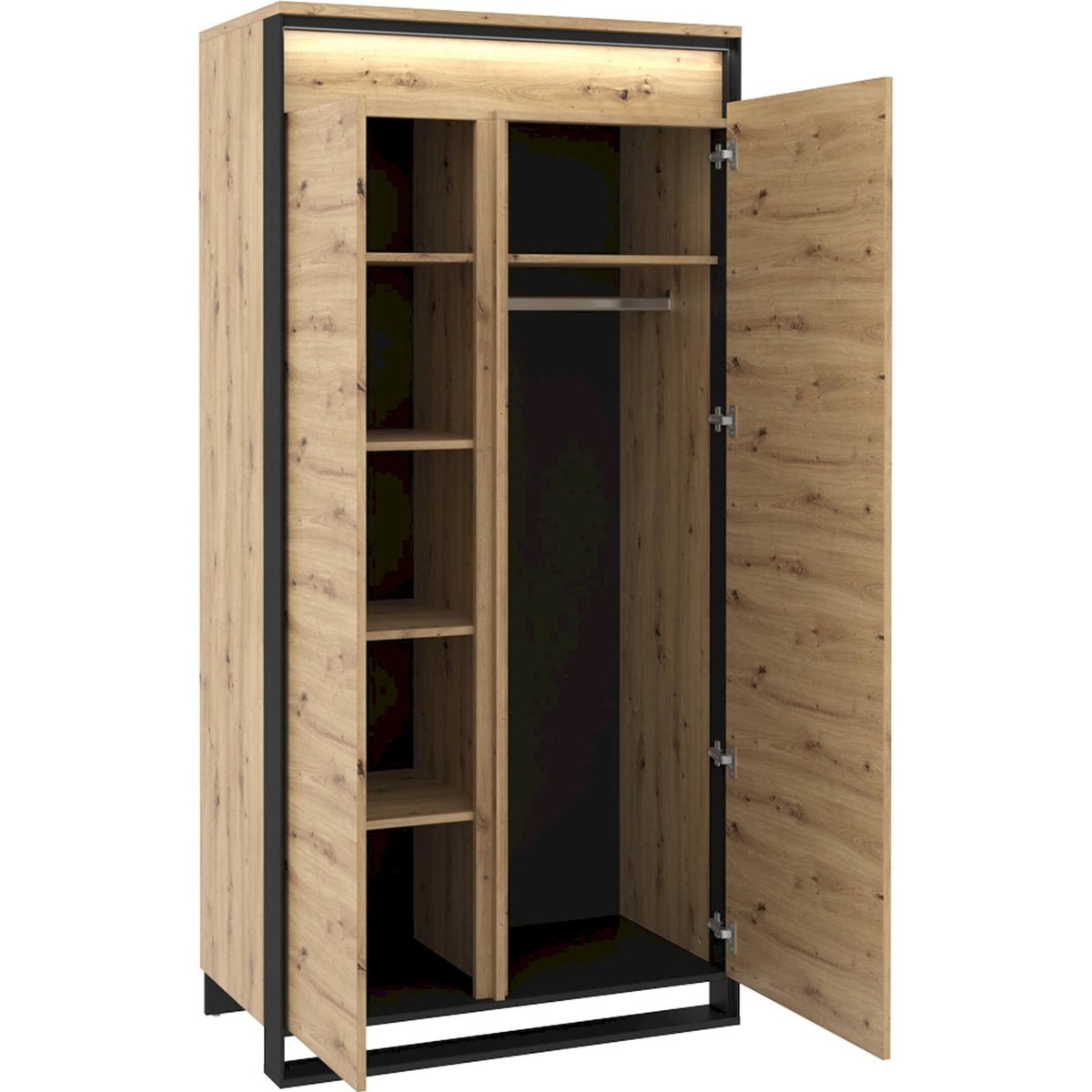 Armoire 2 portes battantes collection QUANT chêne artisan et noir, RECOLLECTION