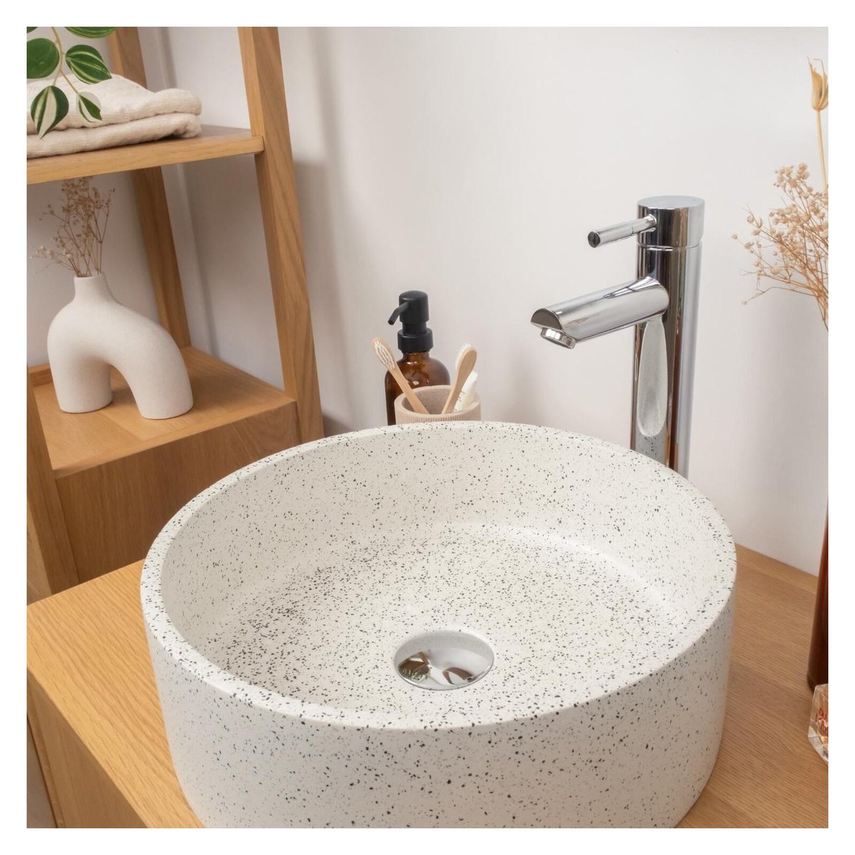 Vasque à poser ronde en terrazzo 36cm BILLY blanc, MOB IN