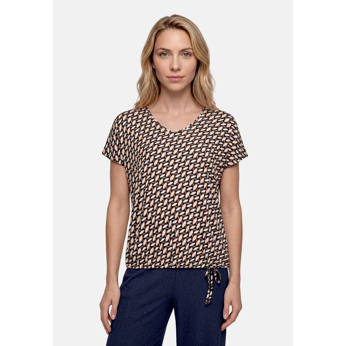 Haut imprimé à encolure en v dark blue/brown, BETTY BARCLAY