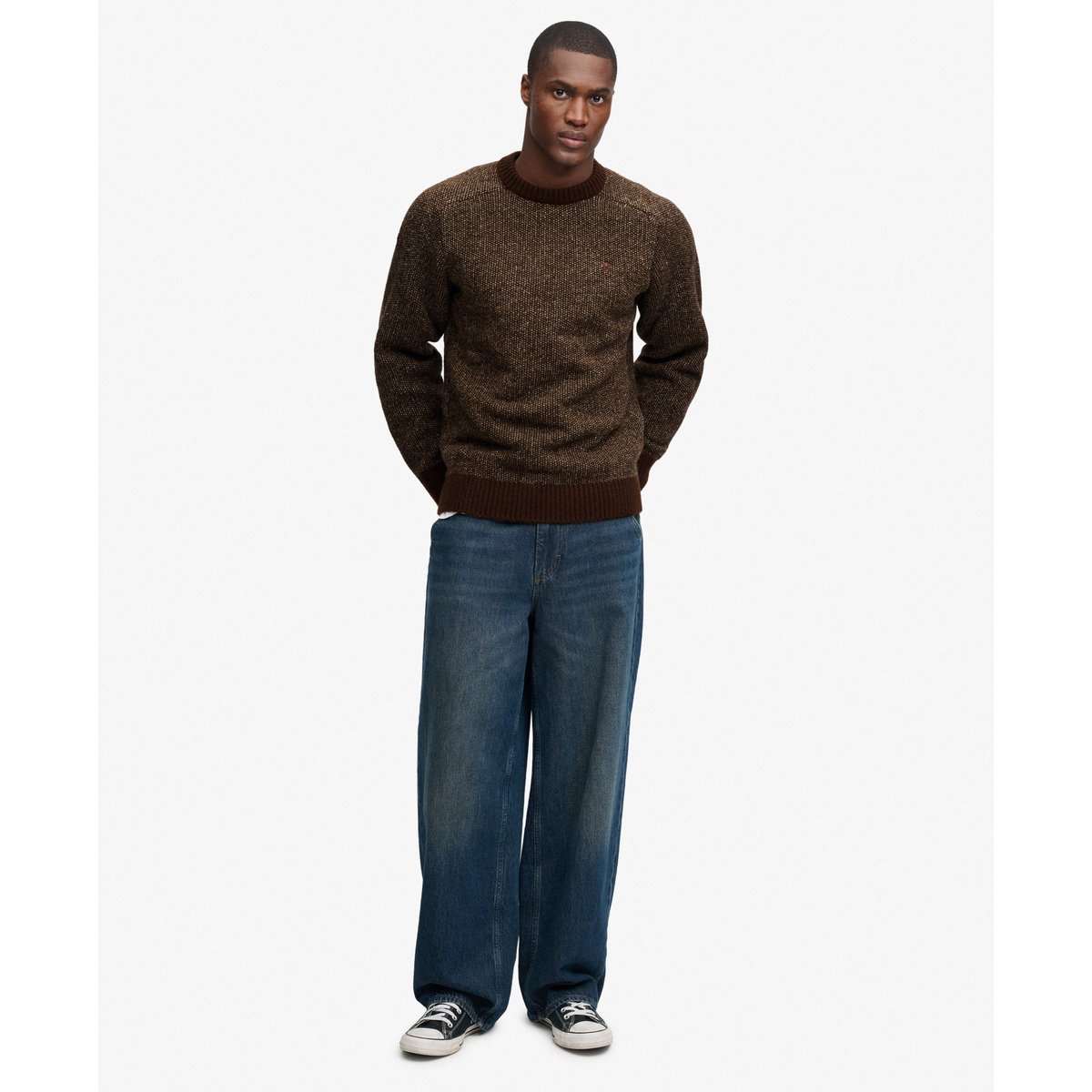 Pull Birdseye Knit coupe décontractée brun chocolat œil-de-perdrix, SUPERDRY