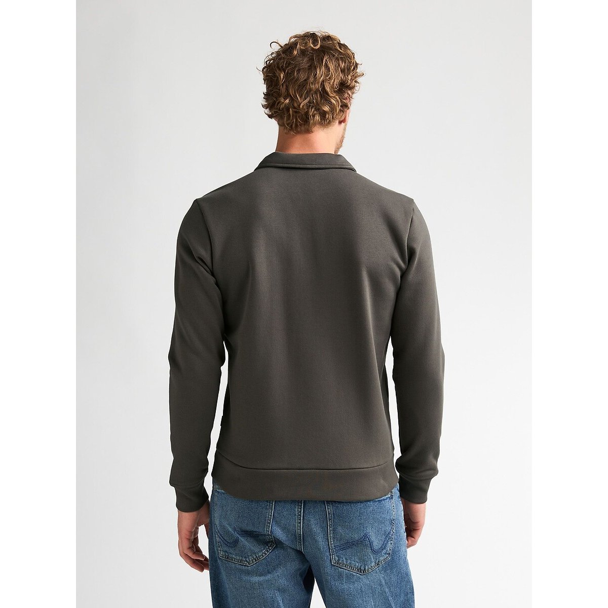 Sweat zippé col polo, chemise gris vert, PETROL INDUSTRIES