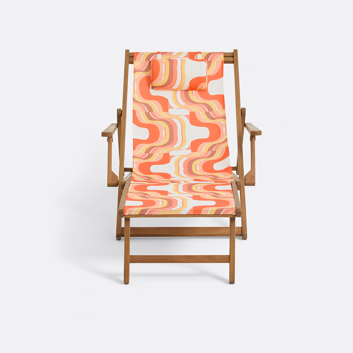Chaise longue en acacia massif, tissu avec motif graphique, SONGE ORANGE orange/jaune, MAPOÉSIE X LA REDOUTE INTÉRIEURS