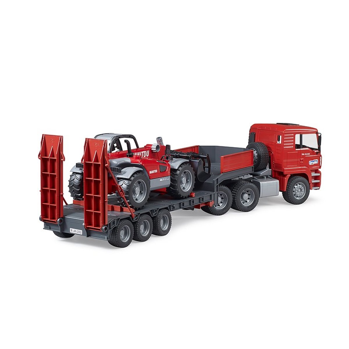 Camion surbaissé MAN TGA avec chargeur télescopique Manitou rouge, BRUDER
