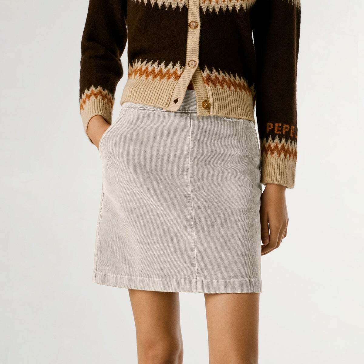 Jupe Courte En Velours Côtelé beige, PEPE JEANS