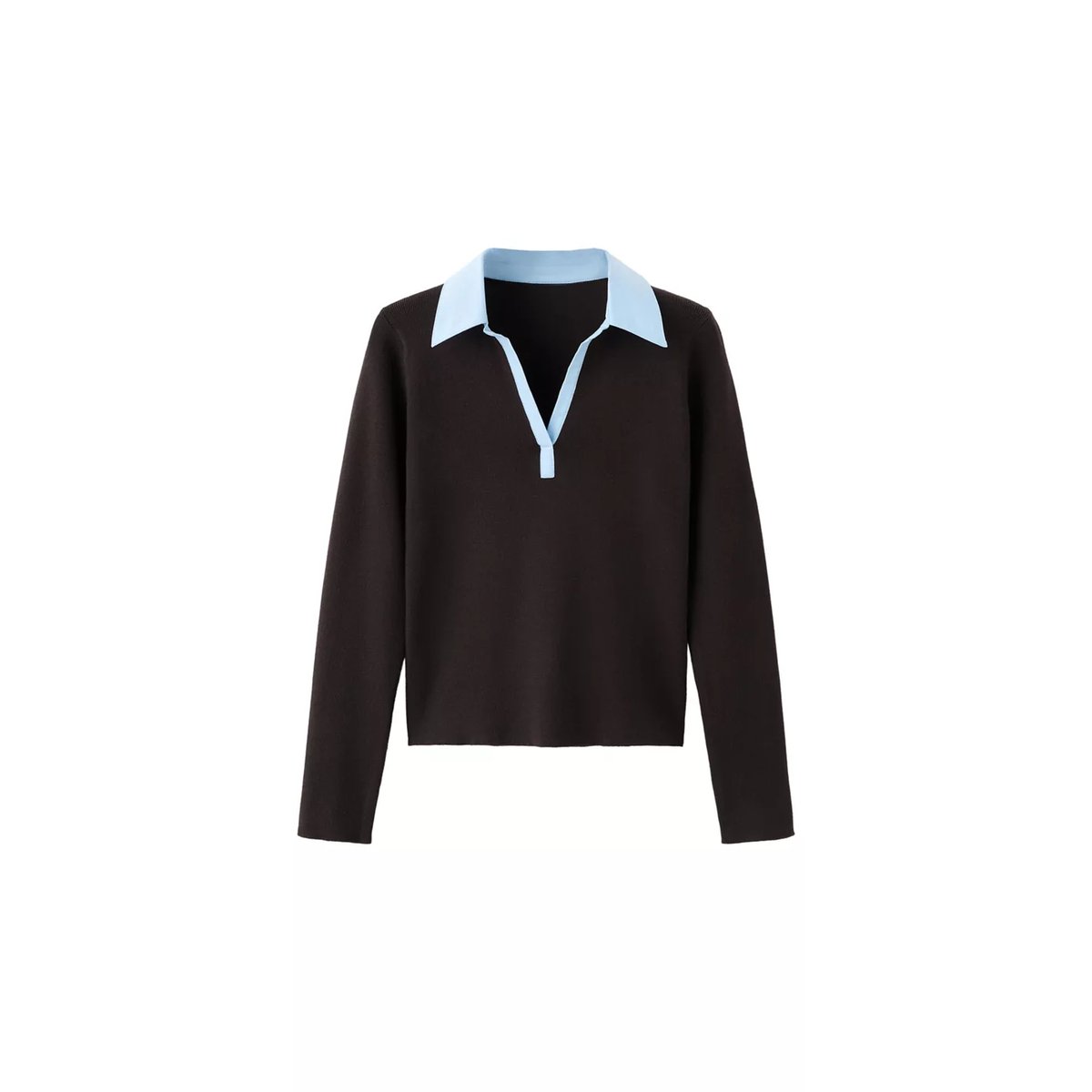 Pull-over col chemise combiné chocolat, MANGO