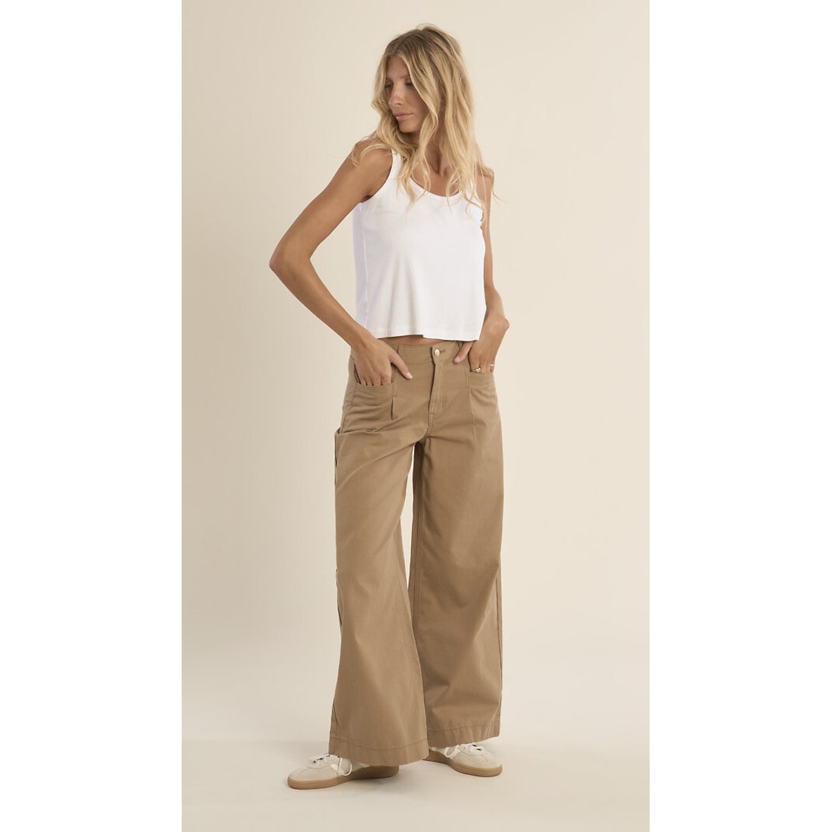 Pantalon large taille haute camel, MOLLY BRACKEN